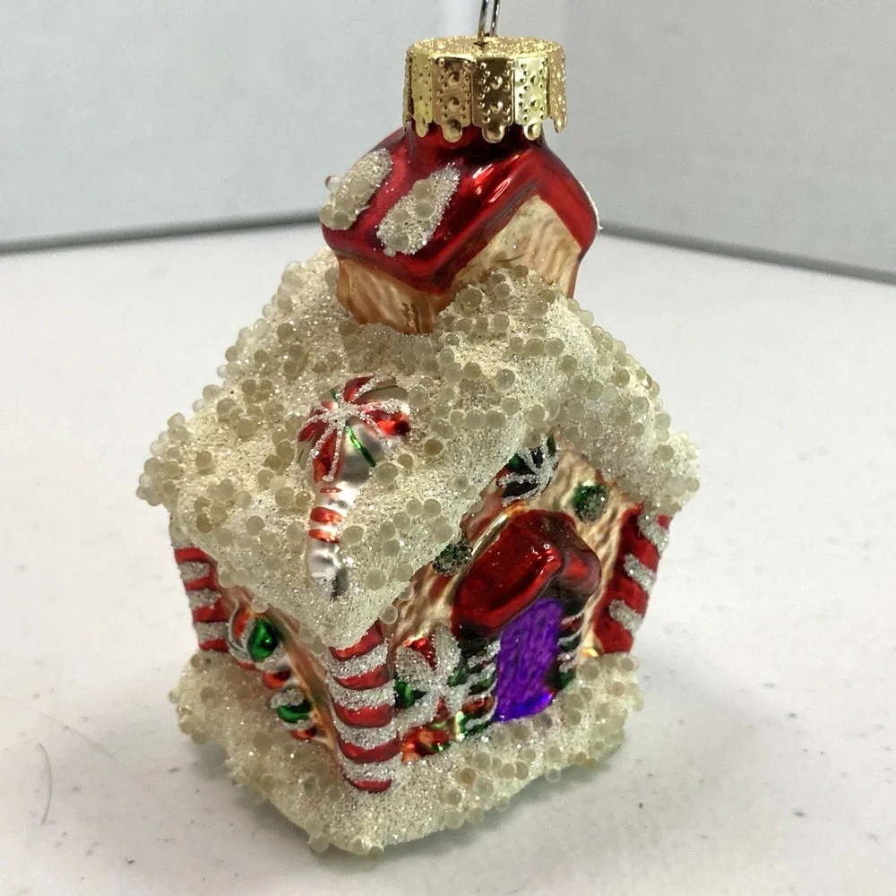 Lot Of 3 Vtg Christmas Glass Blown Ornament Gingerbread House Marked UT‎